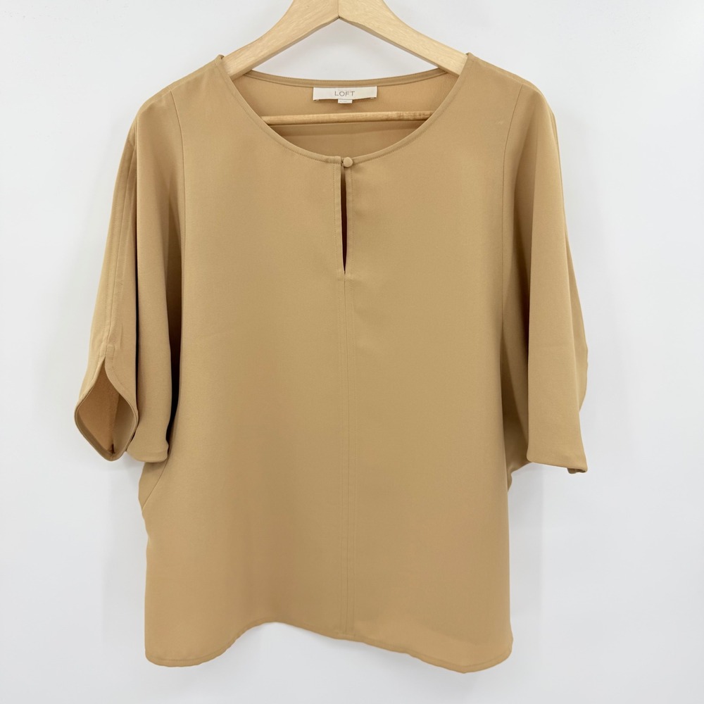 LOFT Tan Keyhole Blouse